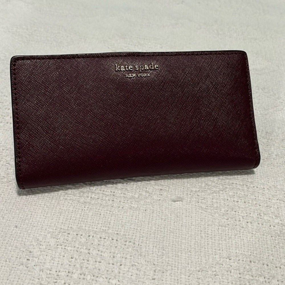 Kate Spade wallet folder purple snap button several card holders signature spade - Picture 2 of 9